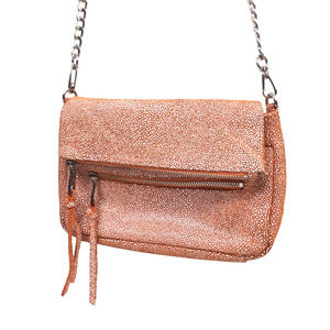 Sorial New York Women's Fabric Flap Over Zippered Chain Link Brown Crossbody